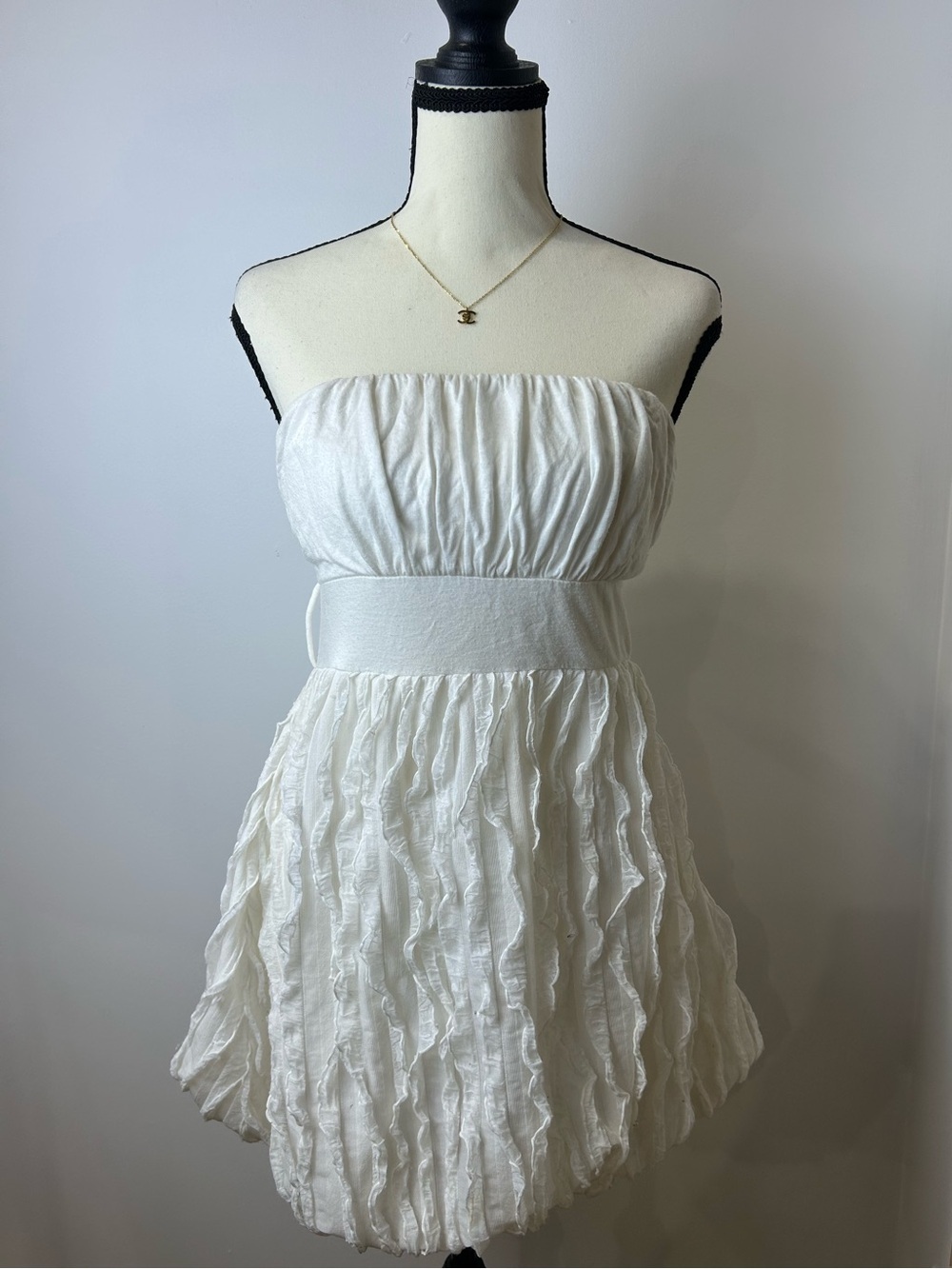 Papaya White Strapless Bubble Top with Ruched Bodice